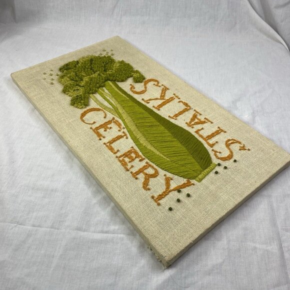 Vintage Paragon Needlecraft Crewel Stitchery Celery Stalks #0521 12x22" Finished - Picture 4 of 15